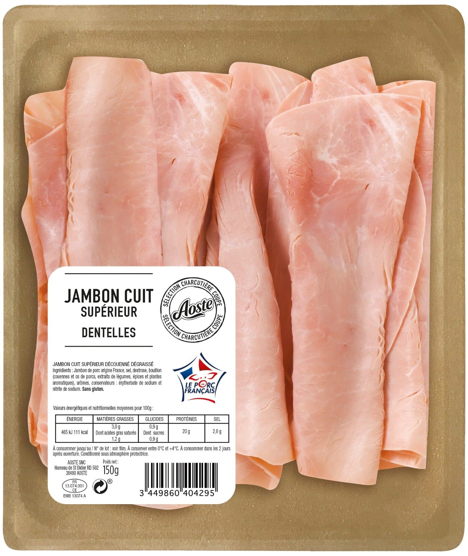 Aoste Dentelles de jambon cuit supérieur sans couenne packshot