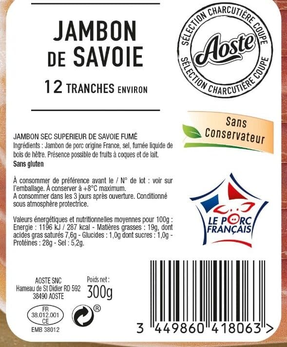 Aoste Jambon de Savoie 12 tranches Aoste packshot