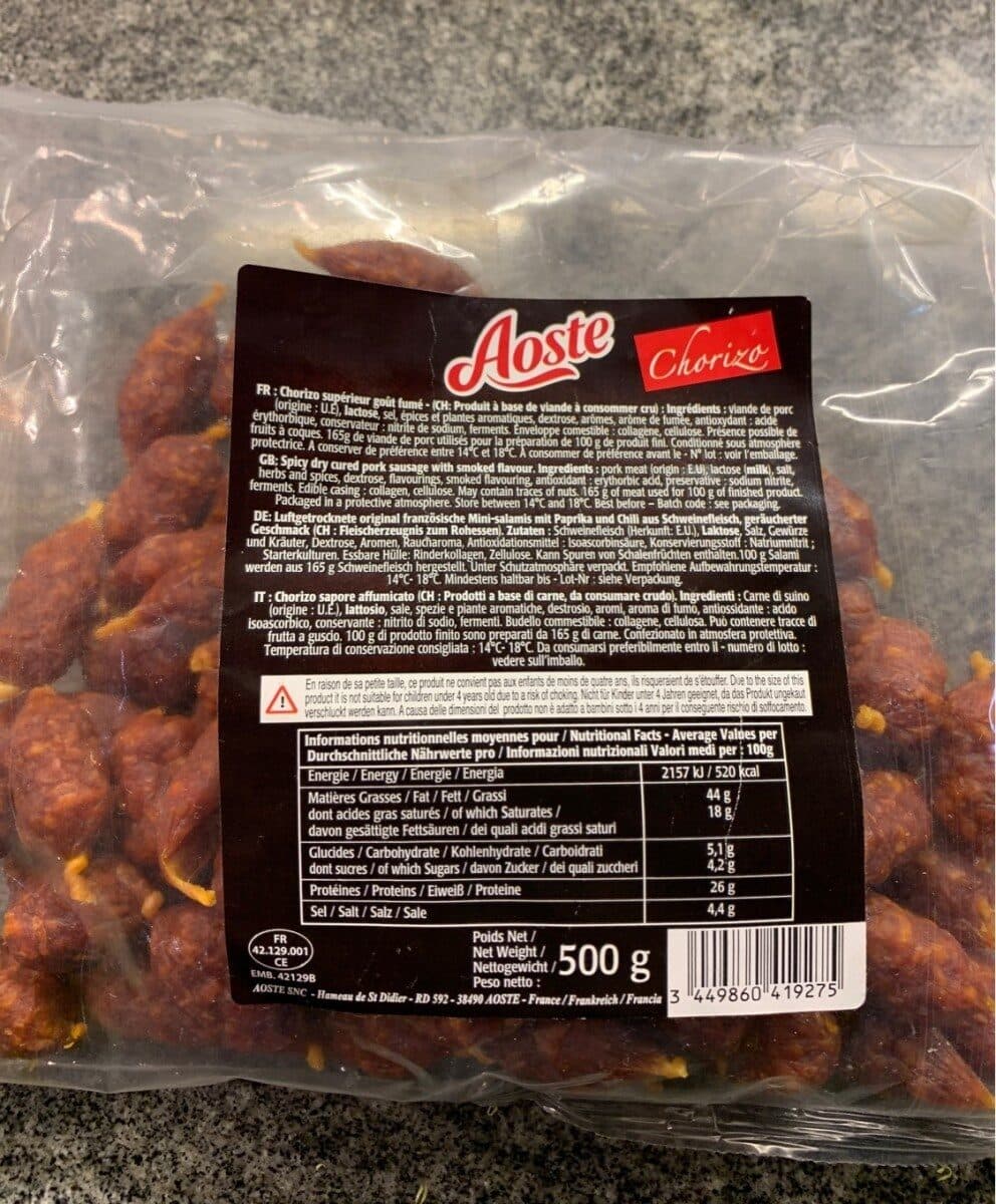 Aoste Apérisec Chorizo Aoste 500 G, 1 Paquet packshot