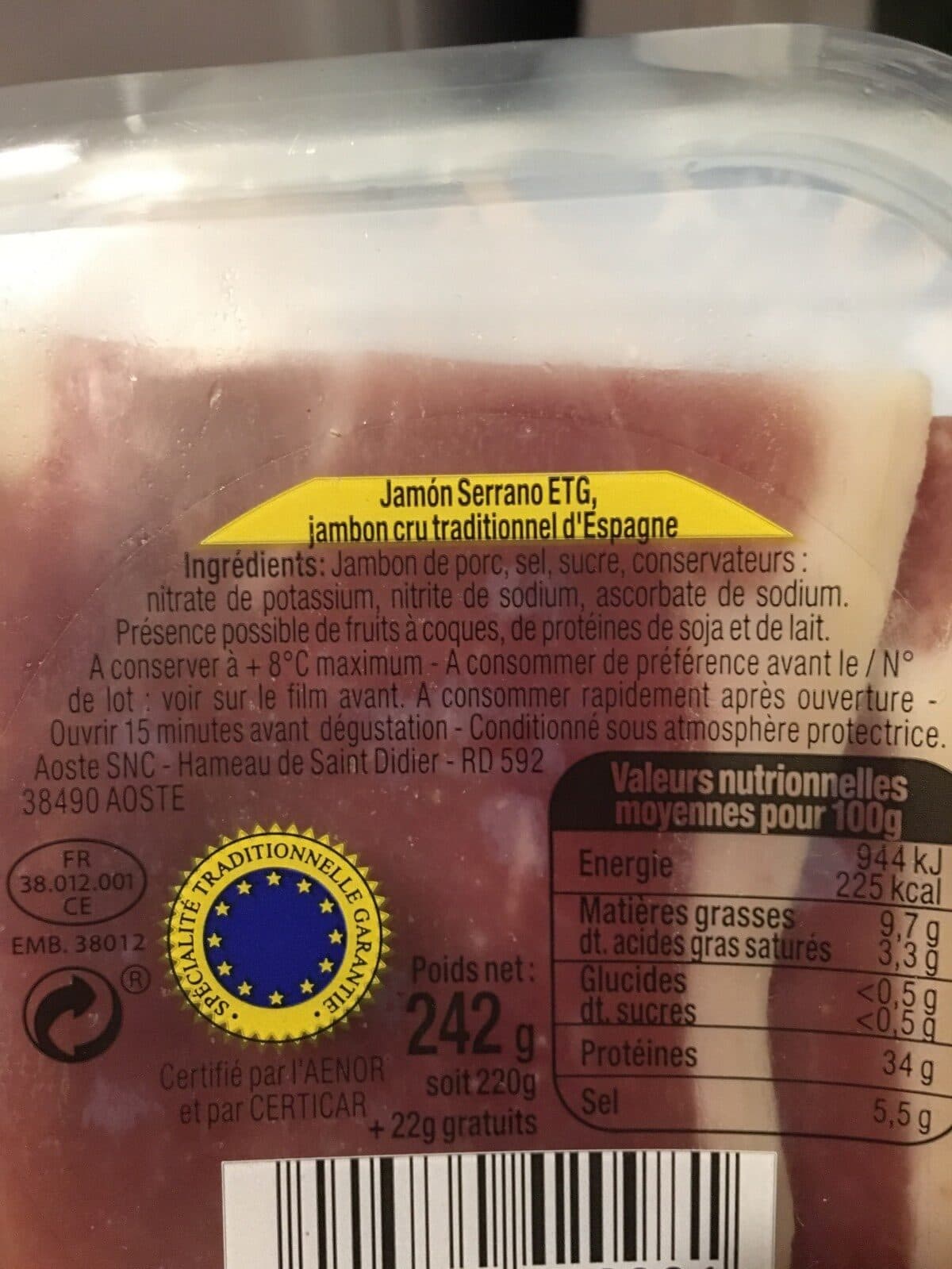 Aoste Serrano Le Quart tranché (+10% gratuit) packshot