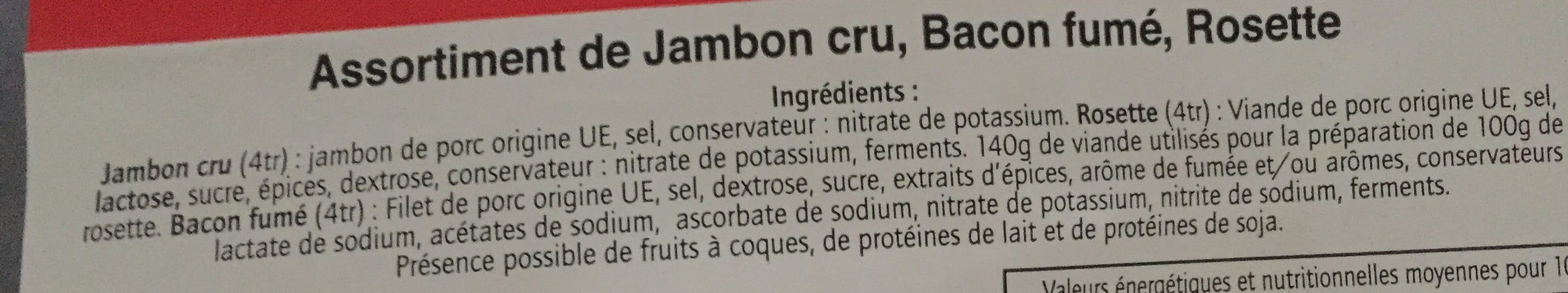 Aoste Assortiment de jambon cru, bacon fume, rosette packshot