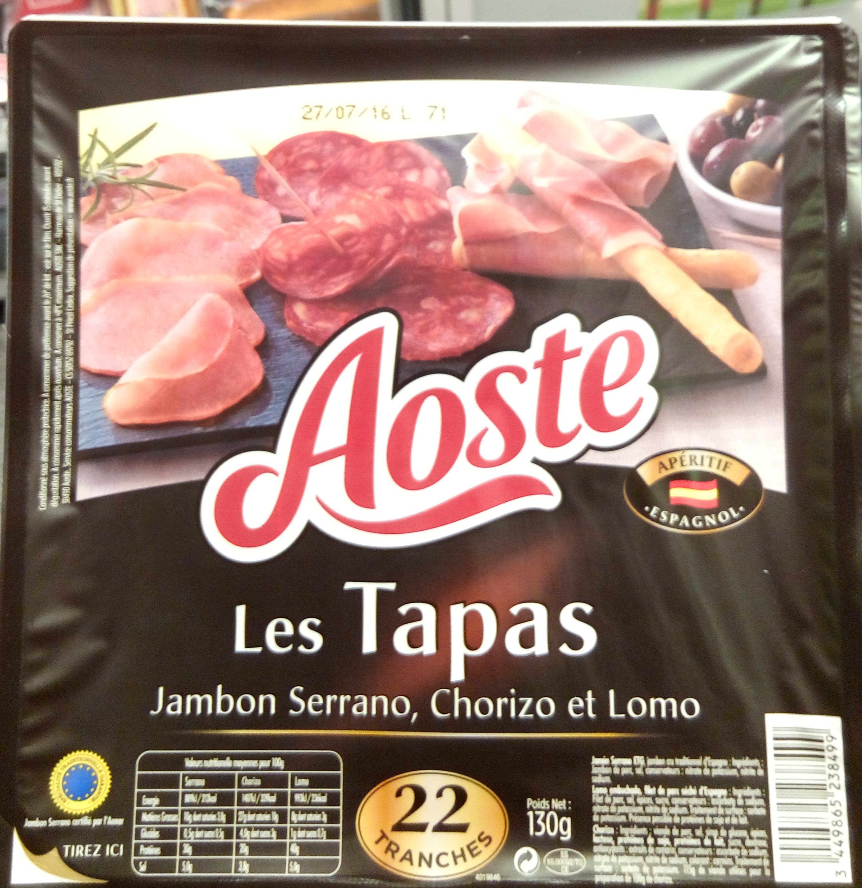 Aoste Les Tapas - Jambon Serrano Chorizo et Lomo. packshot
