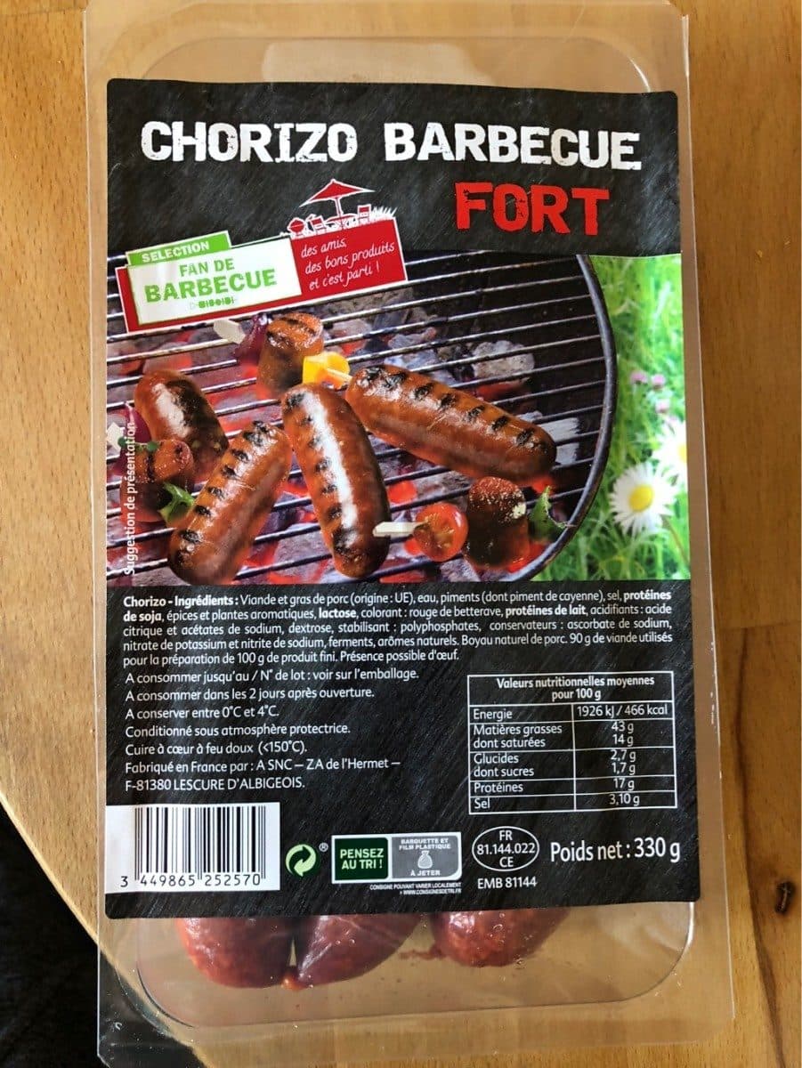 Open Food Facts Chorizo barbecue fort packshot