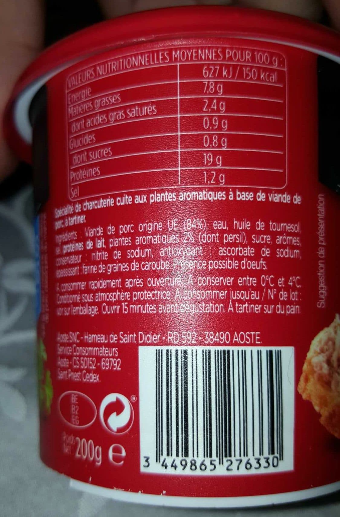 Aoste Les Tartinés Porc aux Herbes packshot