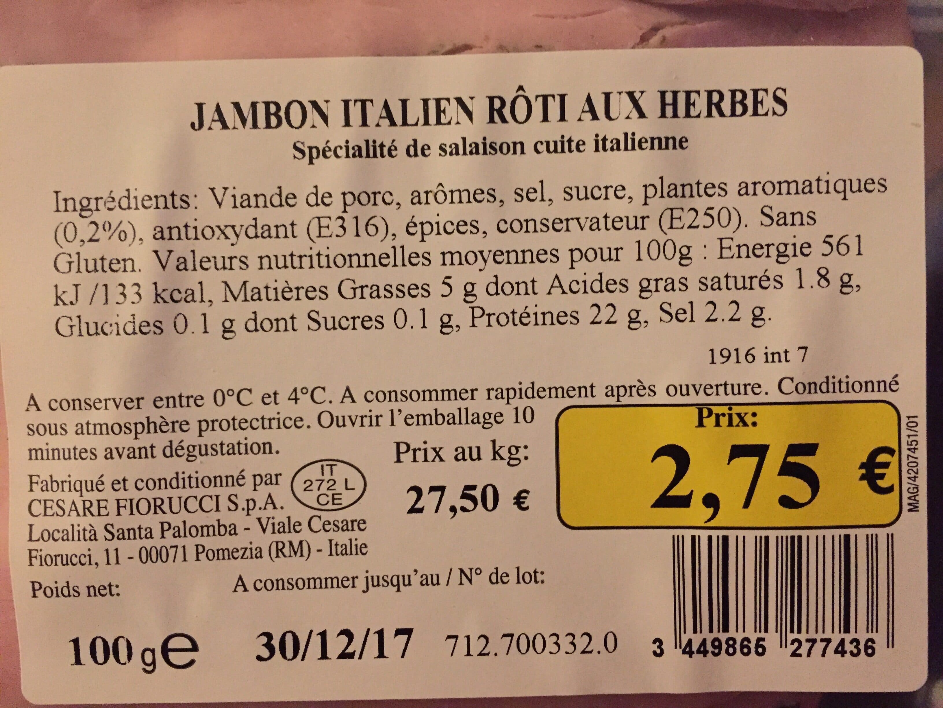 Cesare Fiorici Jambon italien packshot
