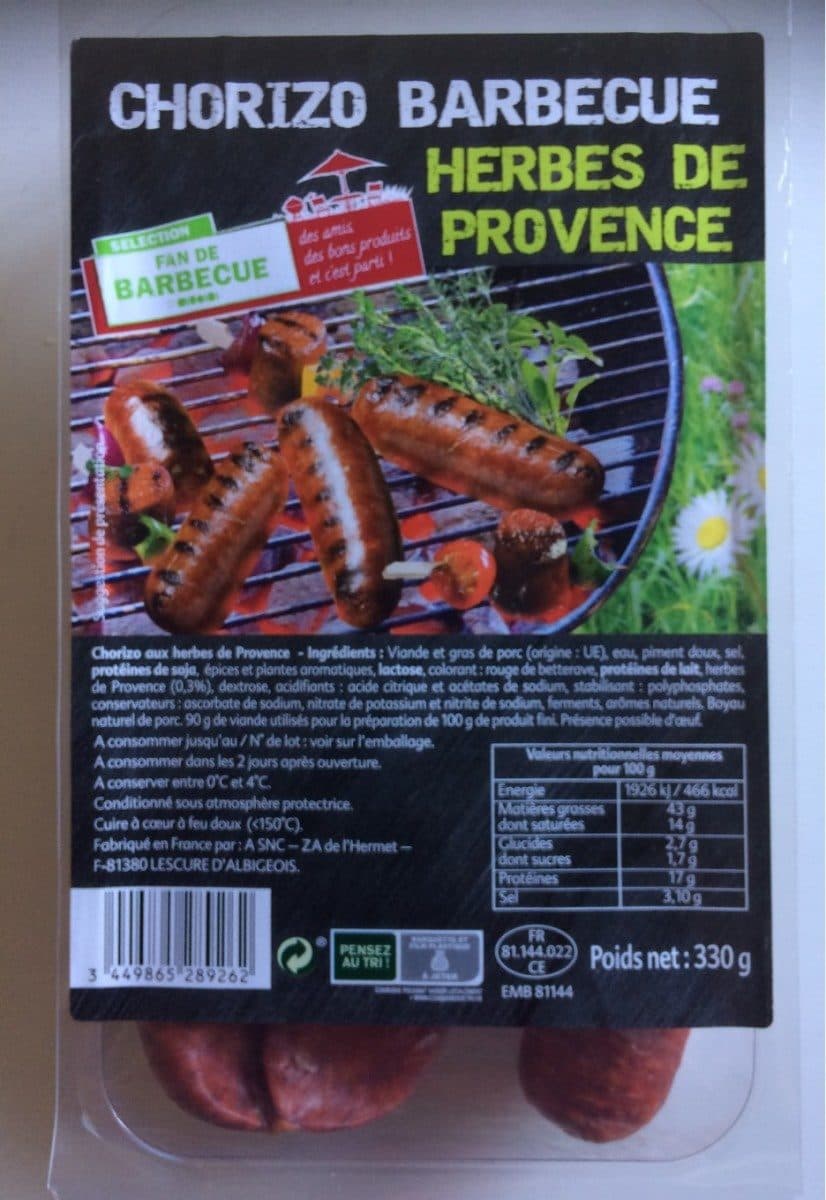 Open Food Facts Chorizo barbecue Herbe de Provence packshot