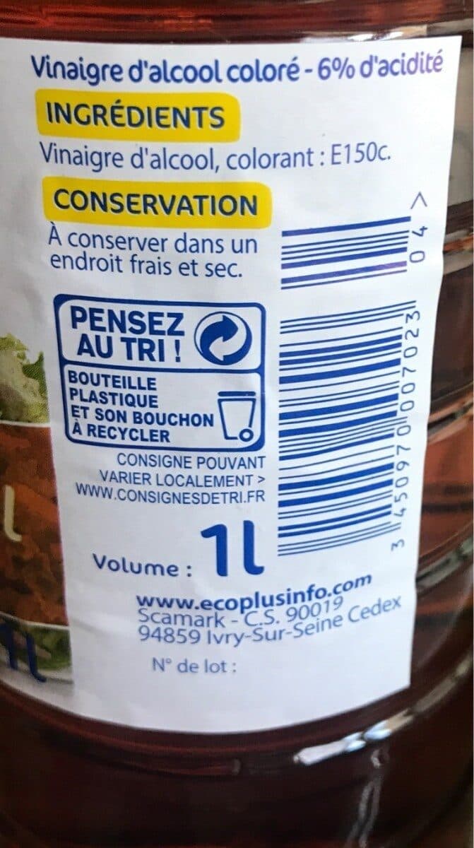 Eco + Vinaigre d'alcool coloré (6% d'acidité) 1 litre - €co + packshot