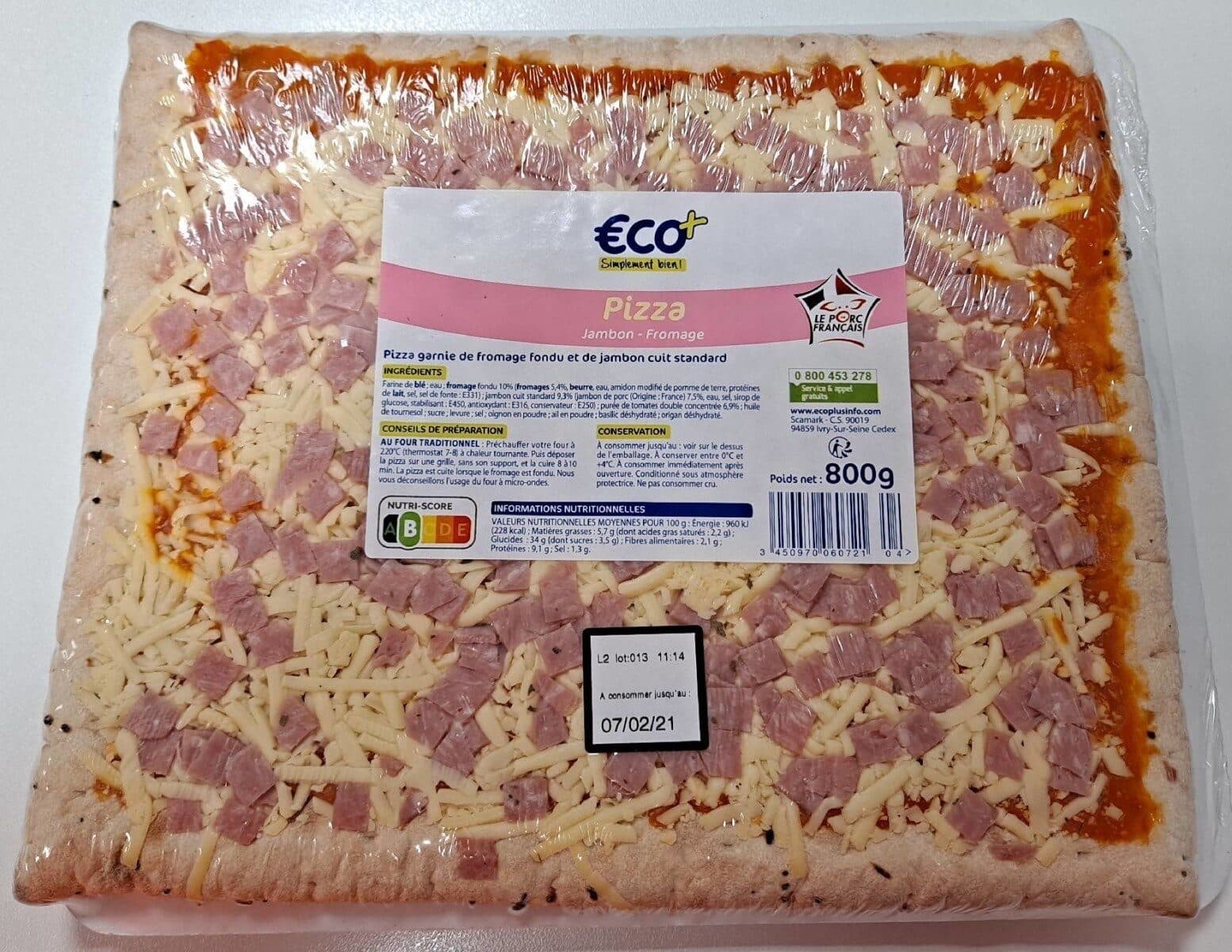 Eco Pizza Jambon Fromage 800g Eco+ packshot