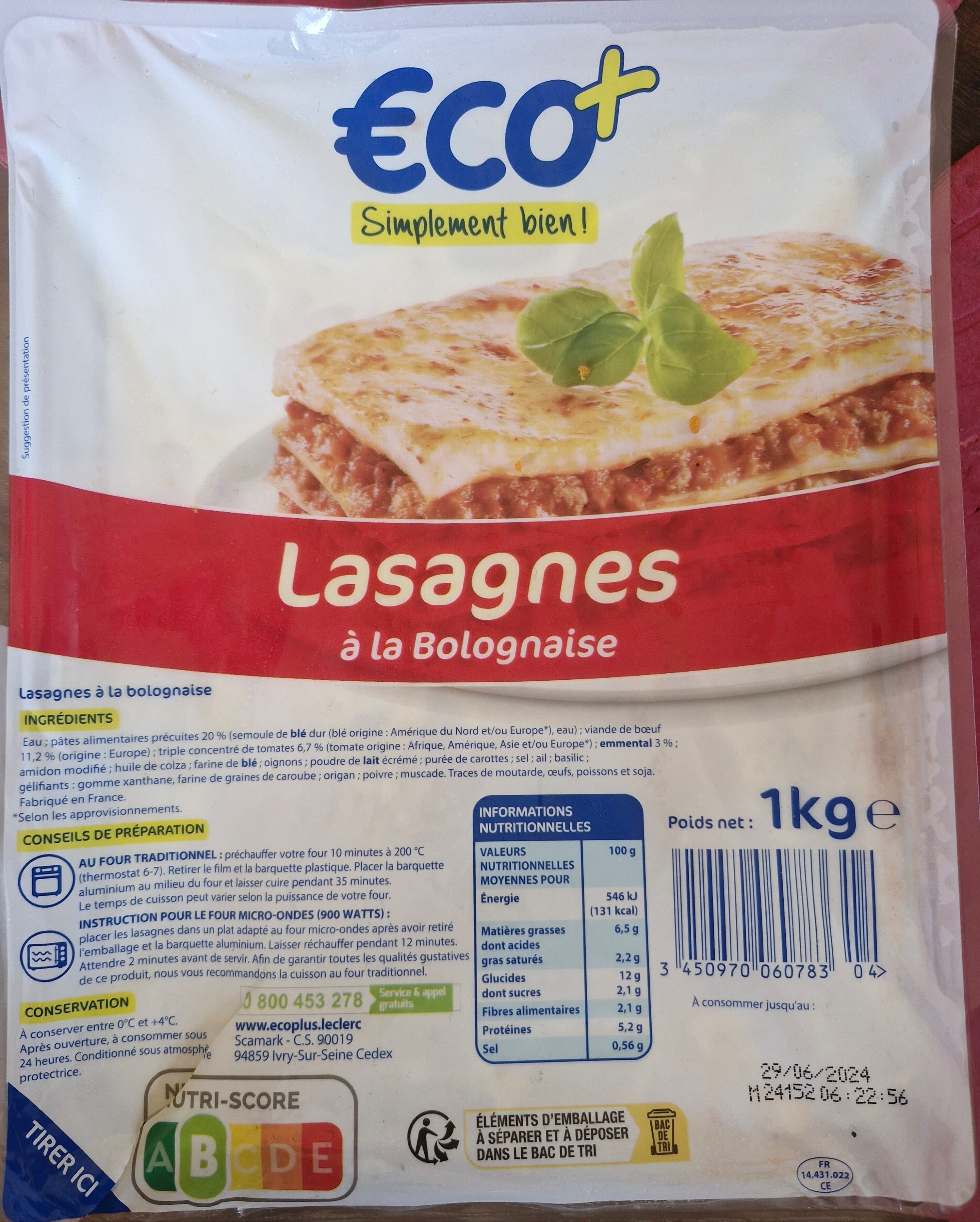 Eco+ Lasagnes à la bolognaise packshot