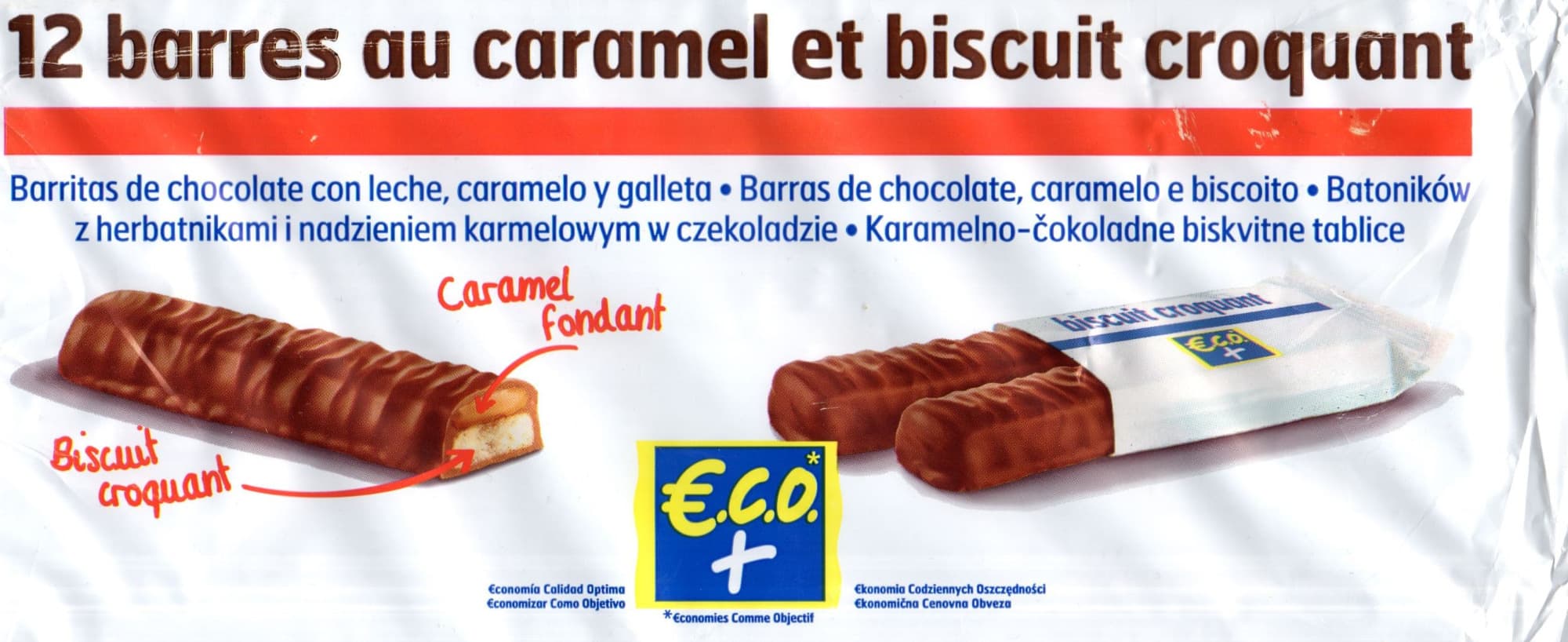Eco+ 12 barres au caramel et biscuit croquant packshot