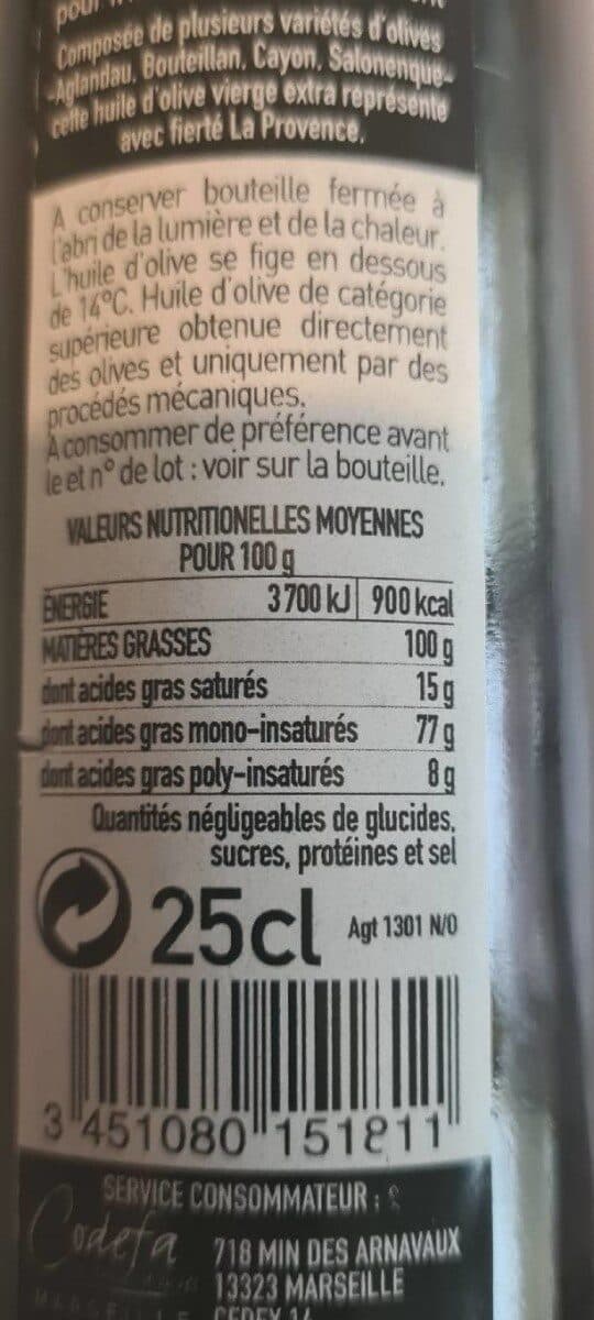 Codefa huile d'olive de provence aoc vierge extra packshot