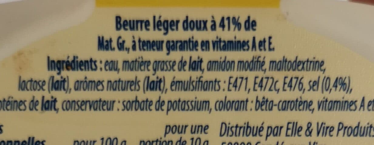 Elle & Vire Le Beurre Doux Leger 41%MG Barquette packshot
