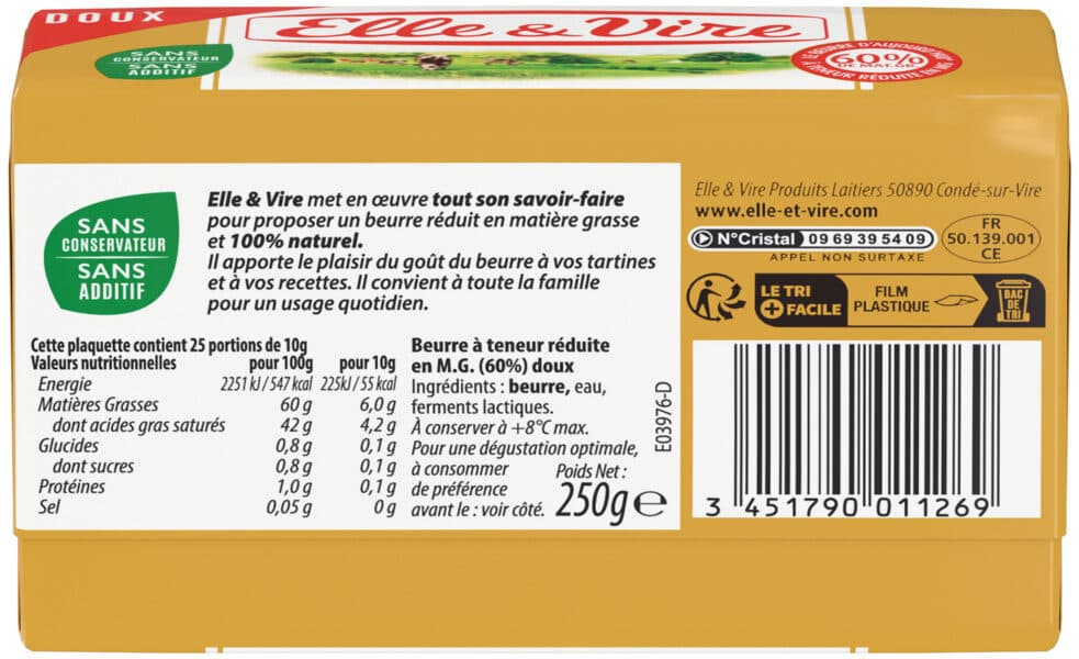 Elle & Vire Beurre à teneur réduite en matières grasses packshot