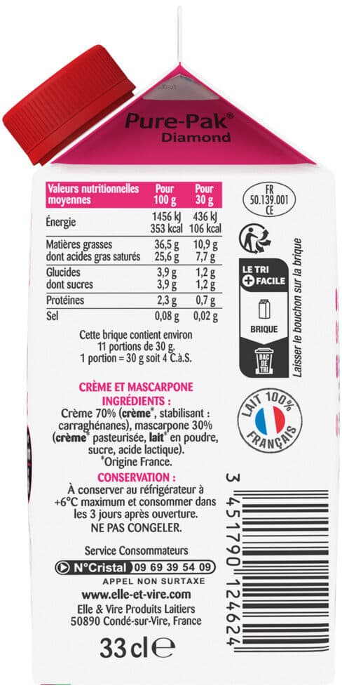 Elle & vire Elle & vire creme au mascarpone 36%mg brique 33cl packshot