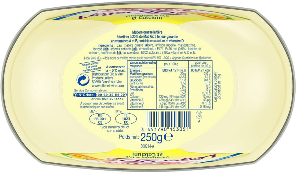 Elle & Vire Le Léger 20%MG Doux Barquette packshot