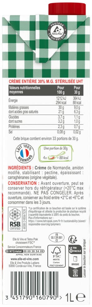 Elle & Vire La Crème Entière Semi-Epaisse De Normandie 30%MG packshot