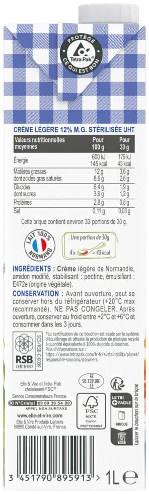 Elle & Vire La Crème Légère De Normandie 12%MG packshot