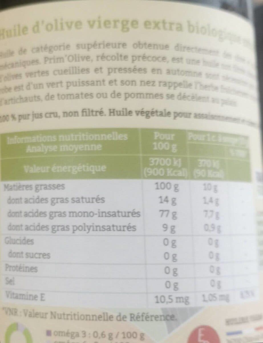 Vigean Huile d'olives vierge extra prim olive packshot