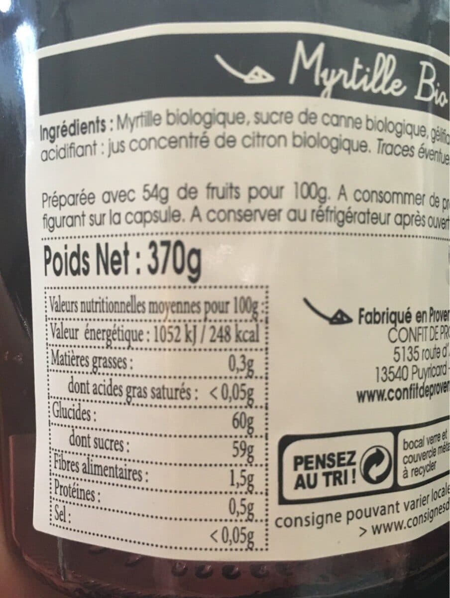Vergers des Alpilles Confiture myrtille packshot