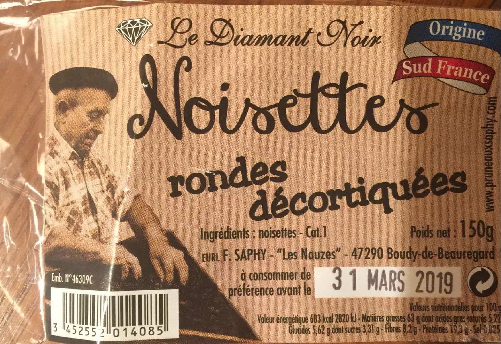 Le Diamant Noir Noisettes rondes decortiquées packshot