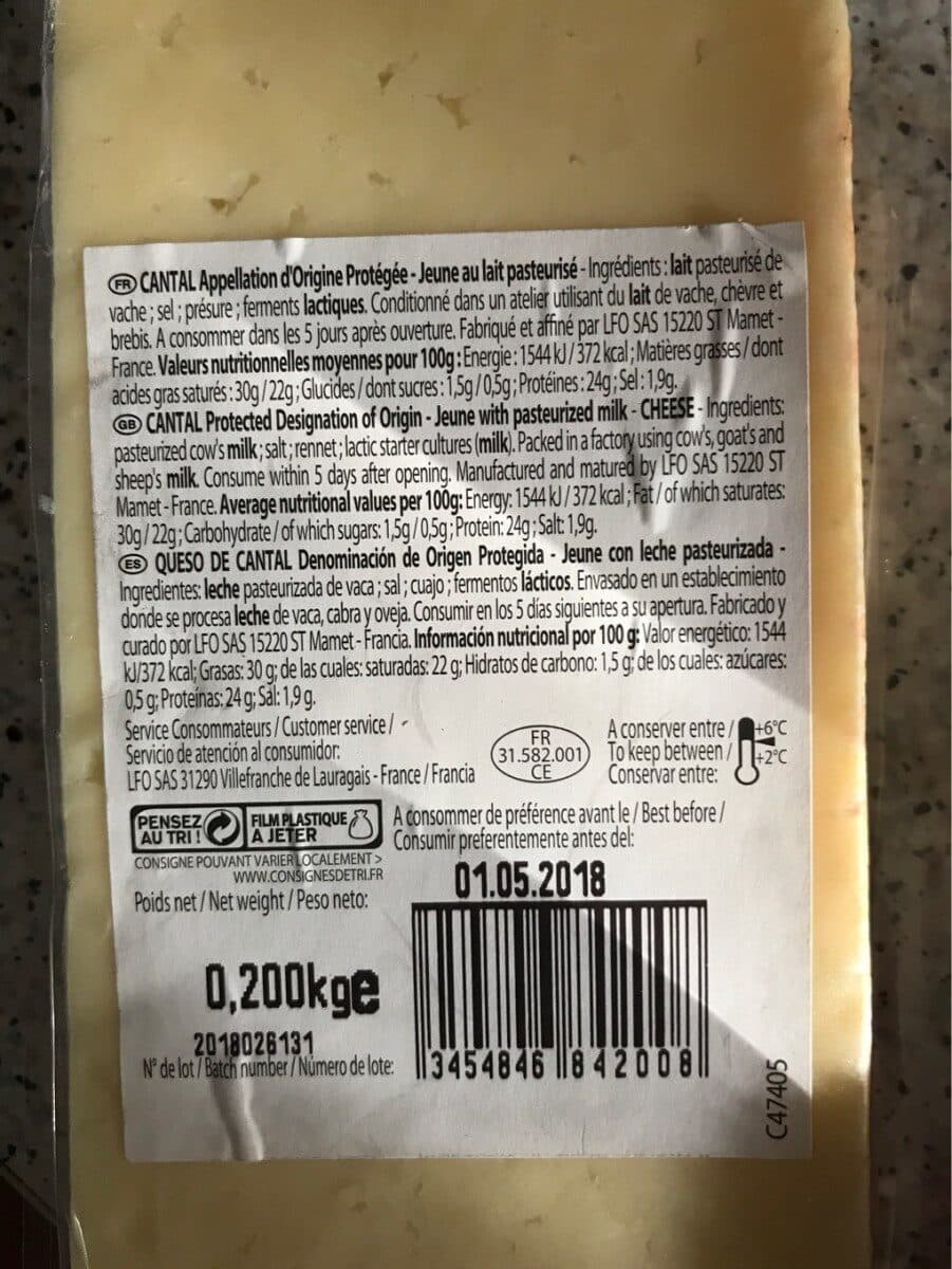 Open Food Facts Cantal jeune packshot