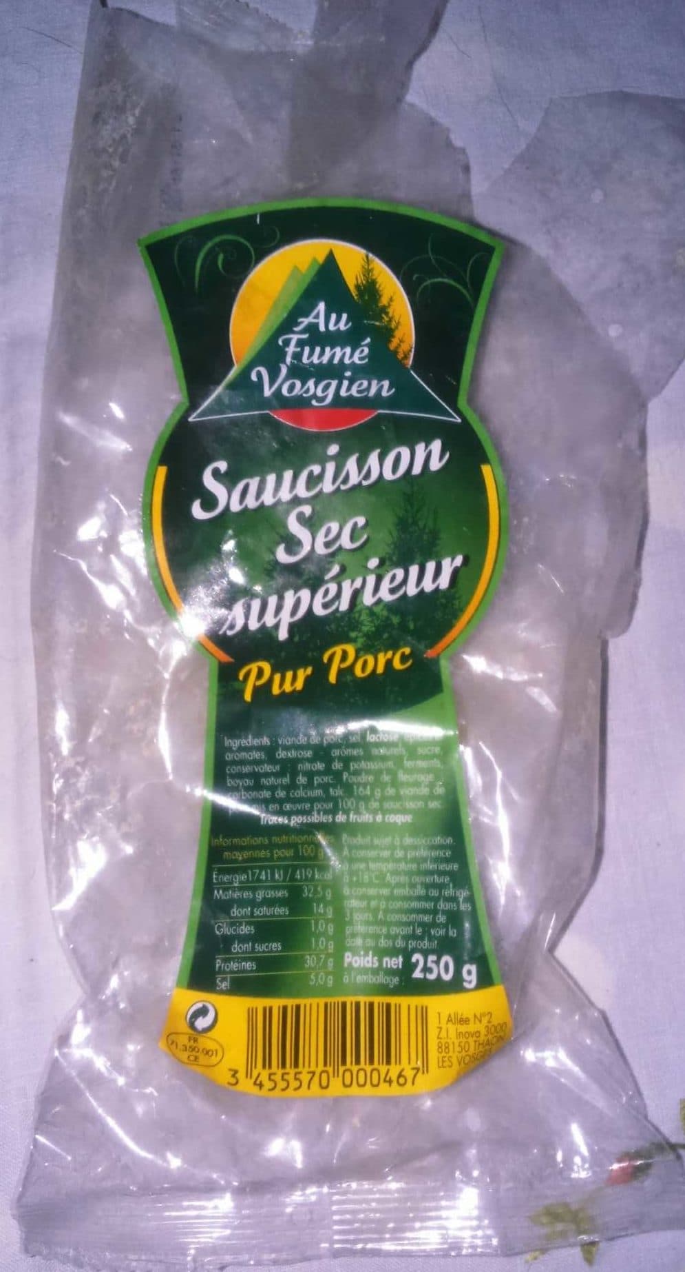 Au Fumé Vosgien Saucisson sec supérieur pur porc packshot