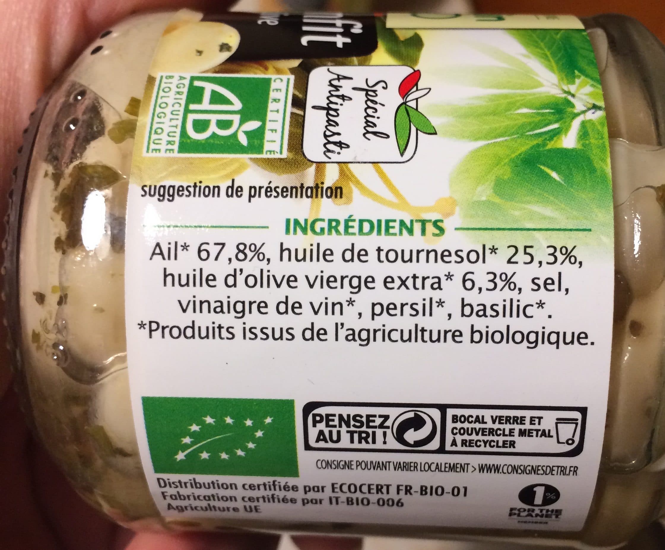 Jardin bio ail confit à l'huile d'olive et basilic packshot