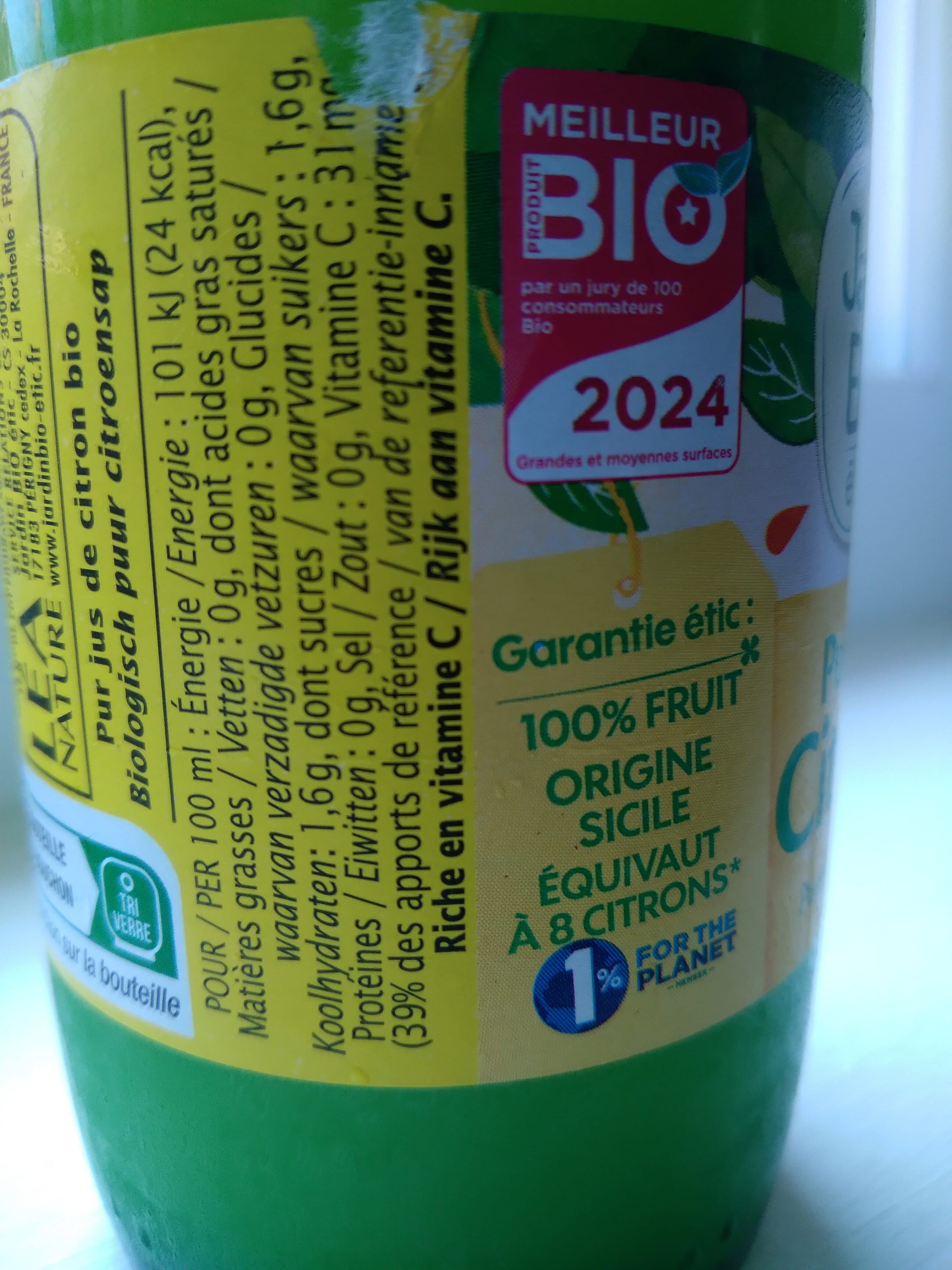 Jardin bio Pur jus de citron packshot