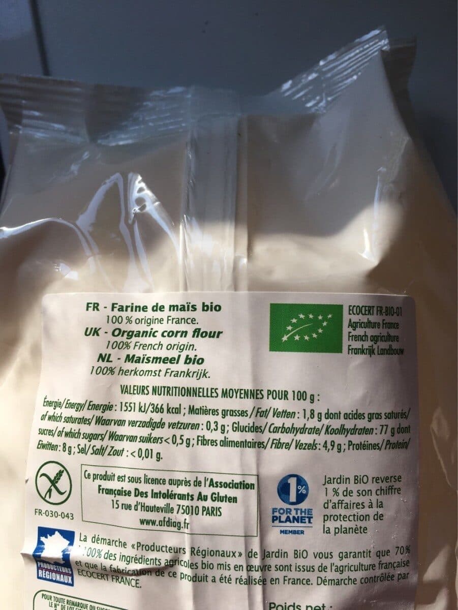 Jardin Bio Farine De Maïs Bio Sans Gluten packshot