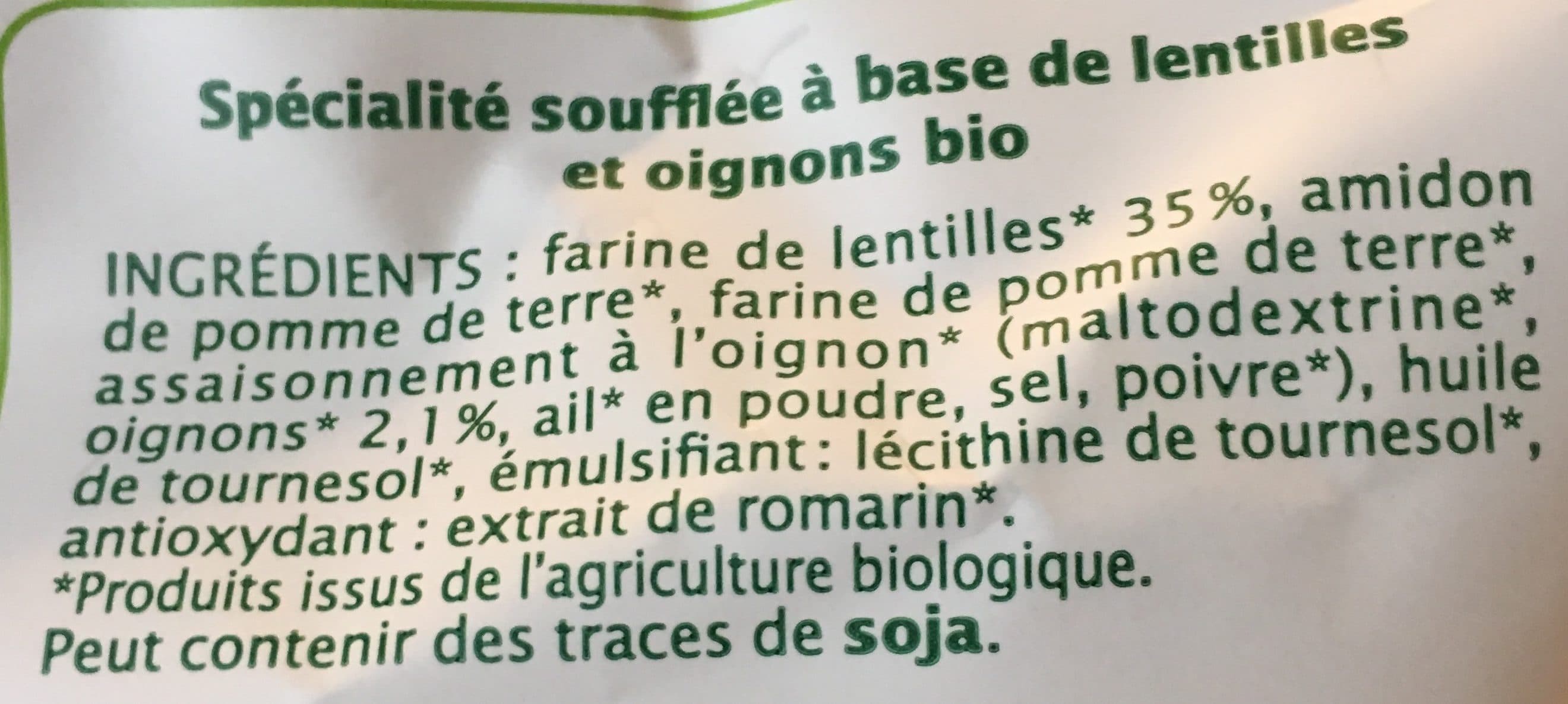 Jardin bio Chips de lentilles aux petits oignons packshot