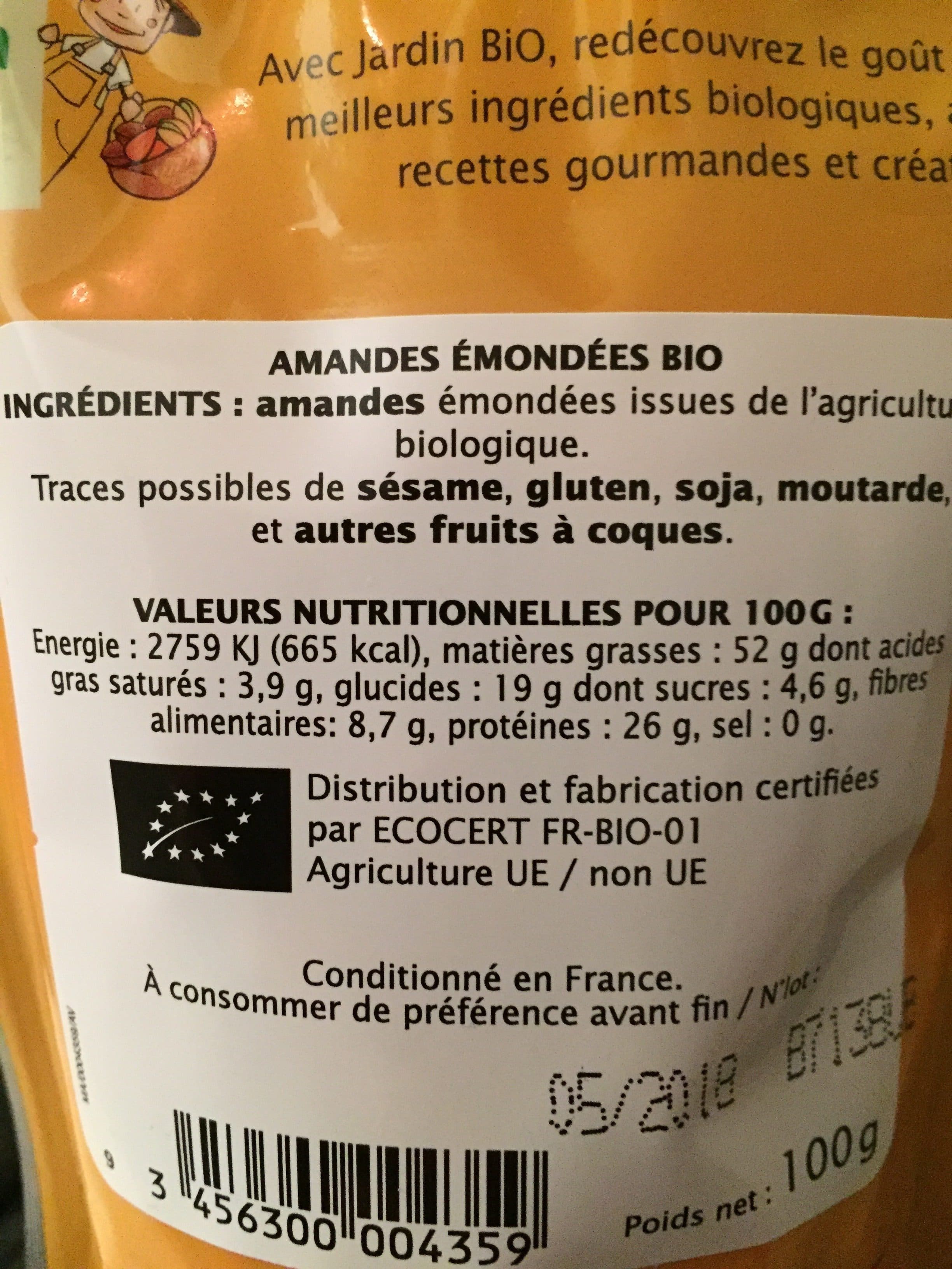 Jardin bio Amandes Natures émondées Bio packshot