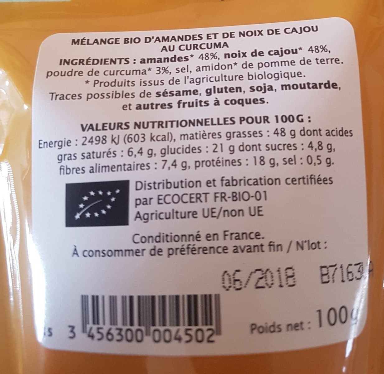Jardin Bio Amandes Et Noix De Cajou Au Curcuma packshot
