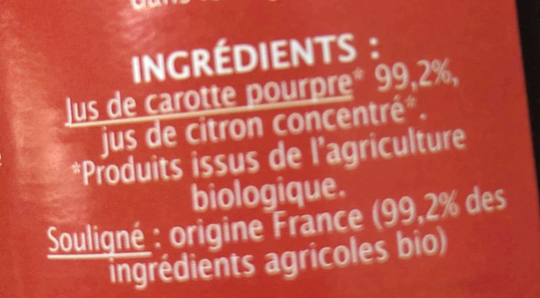 Jardin Bio Jus de carotte pourpre packshot