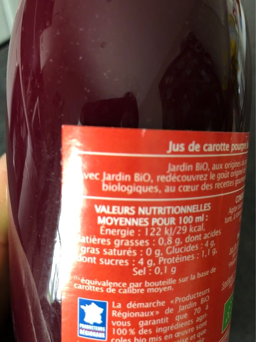 Jardin Bio Jus de carotte pourpre packshot