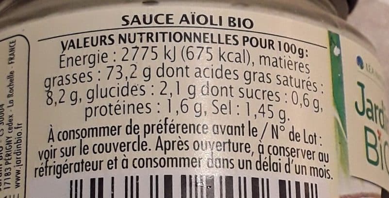Jardin bio Sauce Aïoli Bio packshot