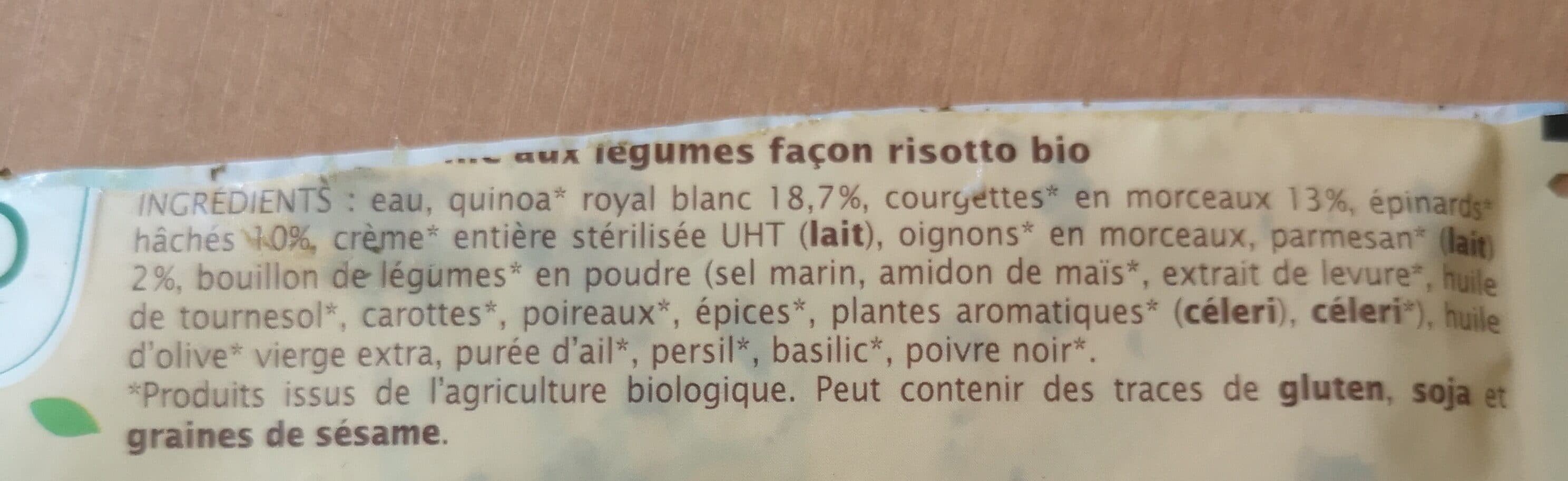 Jardin bio Quinotto Légumes verts Parmesan packshot