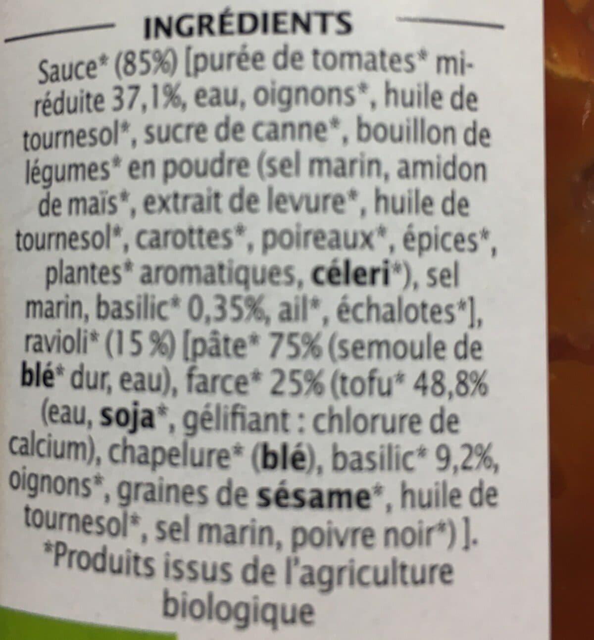 Jardin Bio Léa Nature - Ravioli veggie tofu basilic packshot