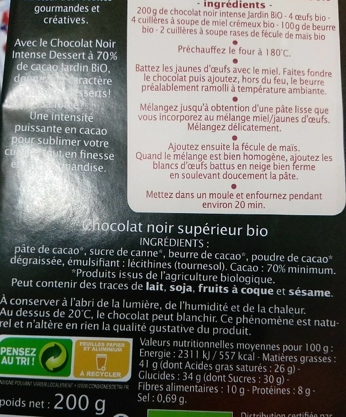 Jardin Bio Chocolat noir intense - Dessert packshot