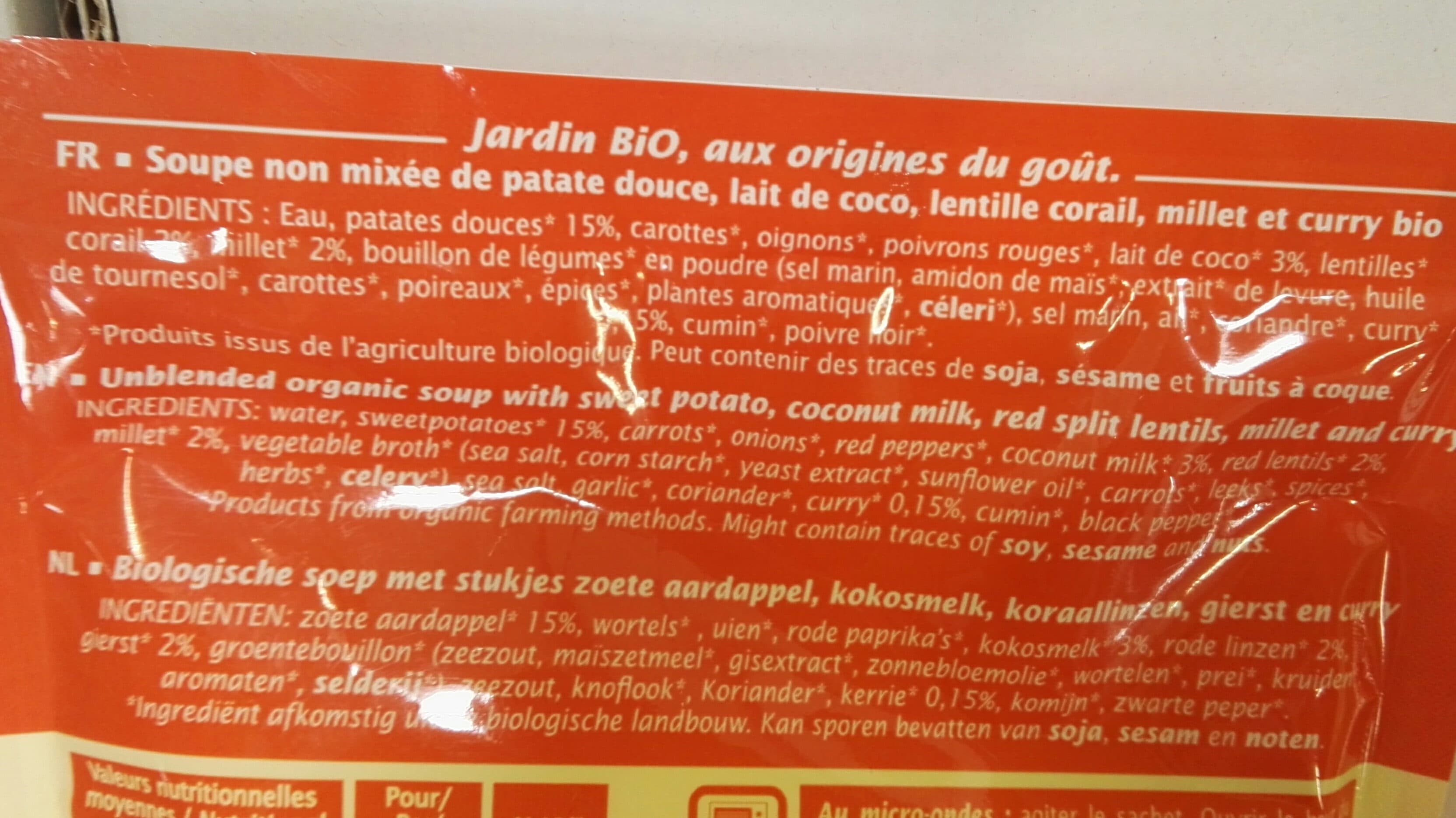 Jardin Bio Patate douce et lentilles corail packshot