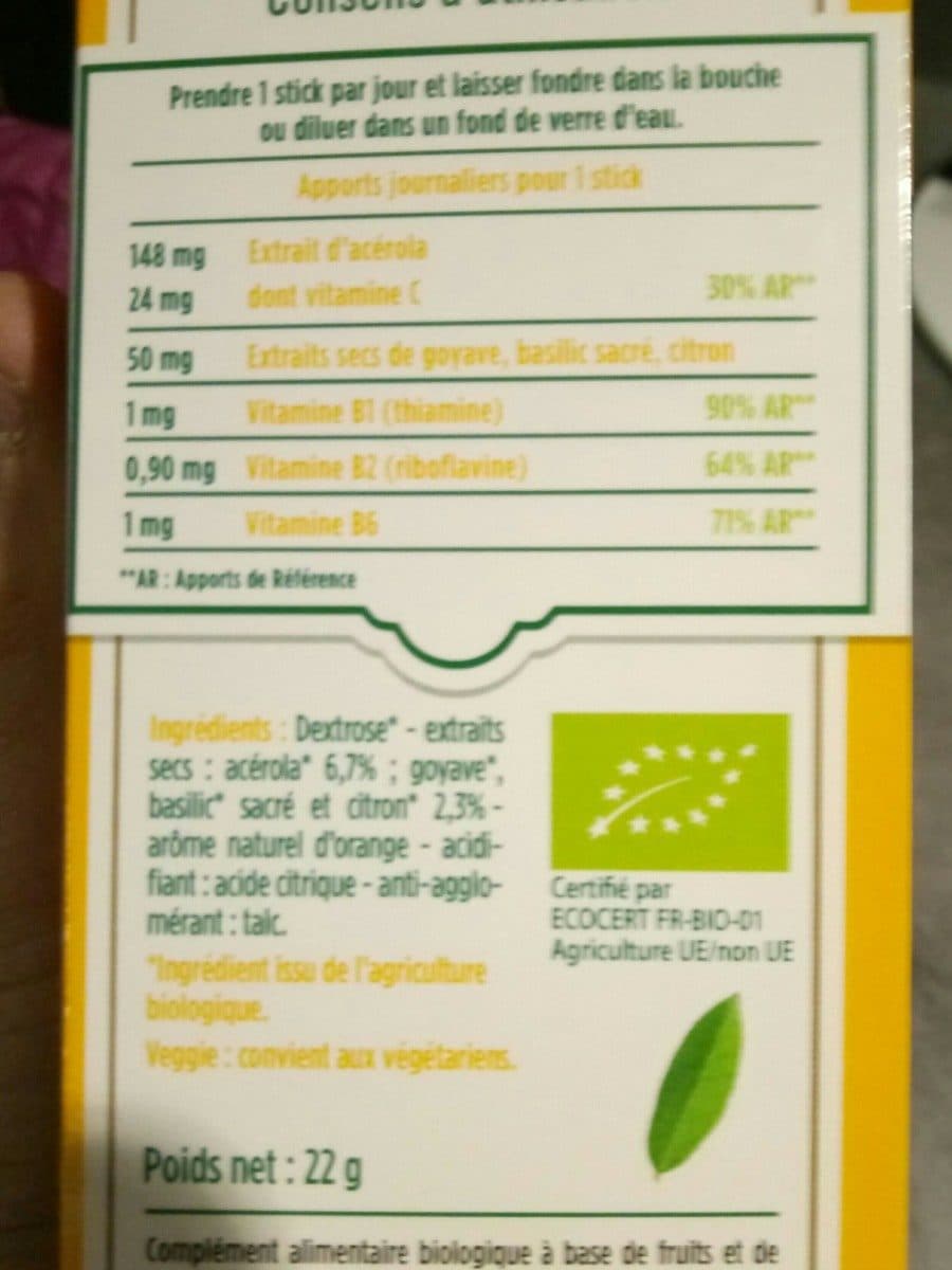 Open Food Facts Multivitamines De Superfruits Bio Booster Stick packshot