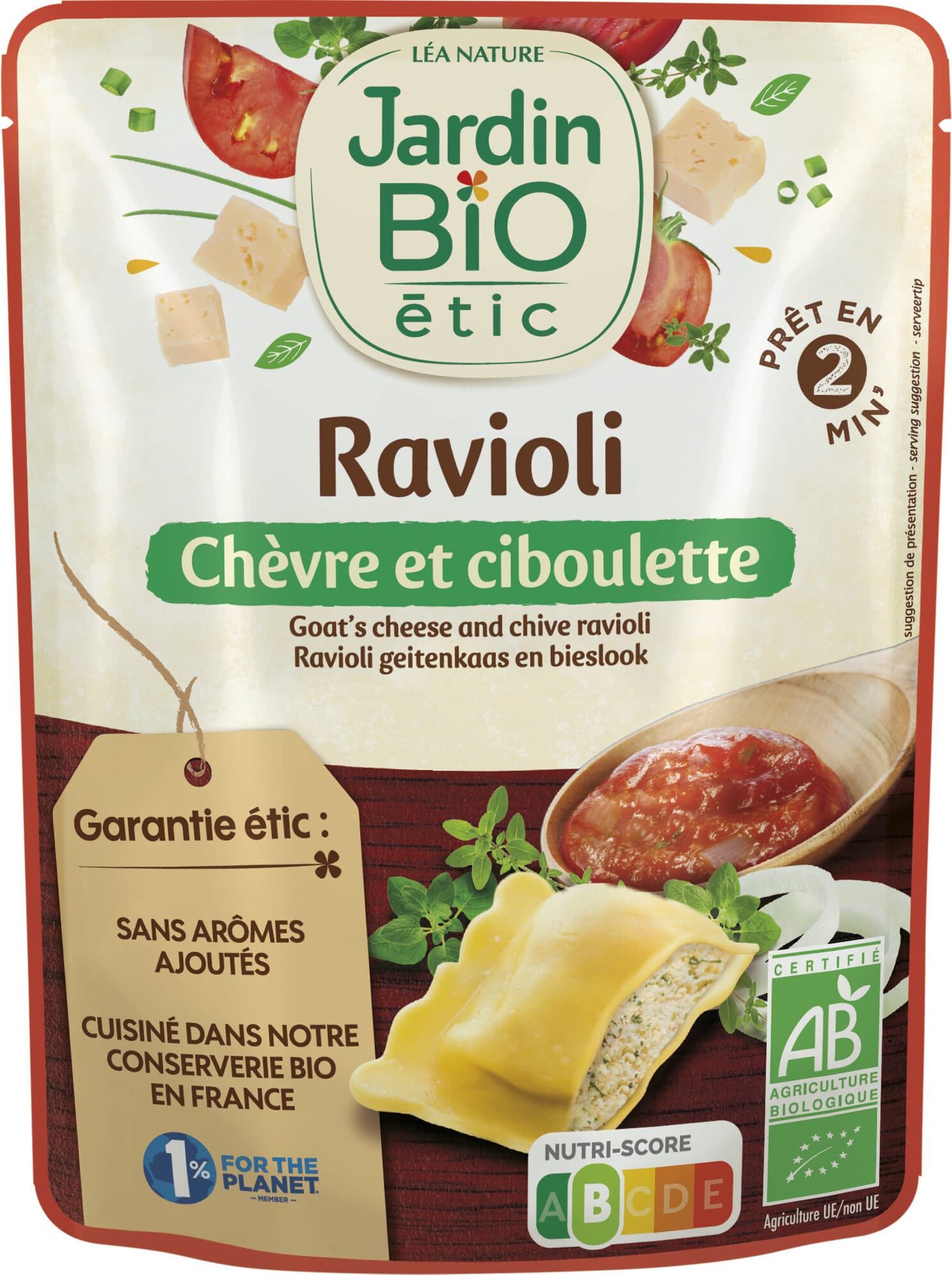 Jardin bio Ravioli chèvre et ciboulette packshot
