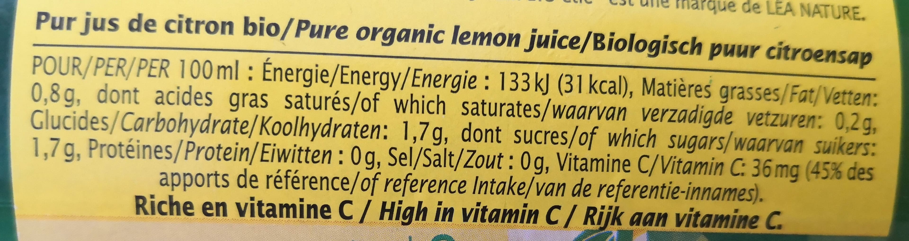 Jardin Bio Pur jus de citron bio packshot
