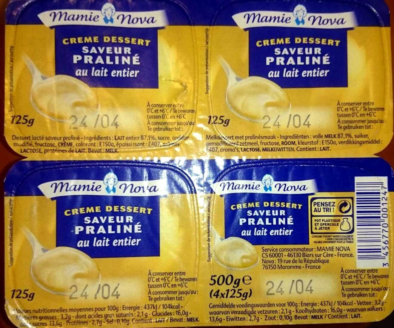 Mamie Nova Crème dessert saveur praliné au lait entier packshot