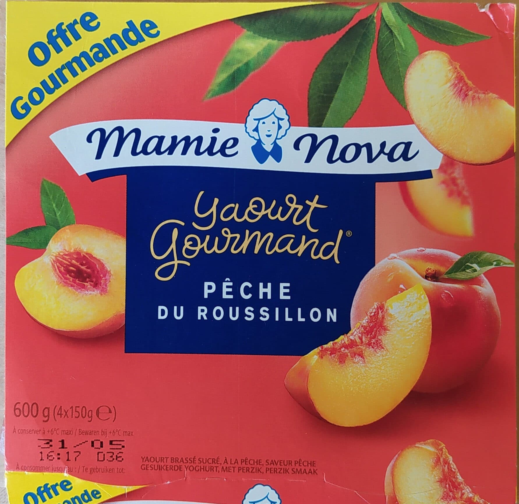 Mamie Nova Yaourt Gourmand Pêche du Roussillon 4 x 150 g packshot