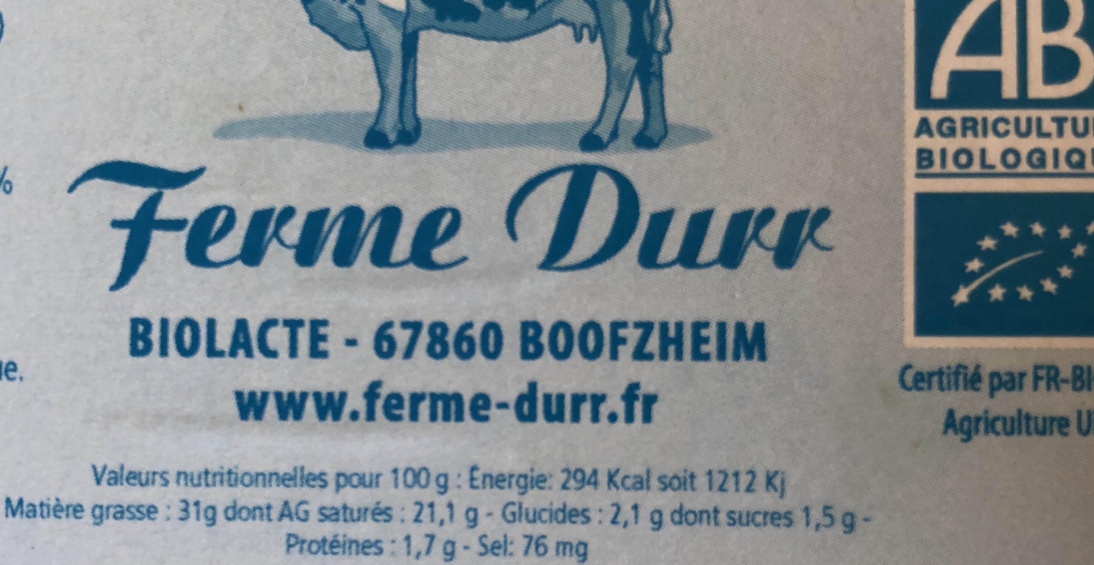 Ferme durr Crème Fraîche Bio épaisse 30% Mat.gr packshot
