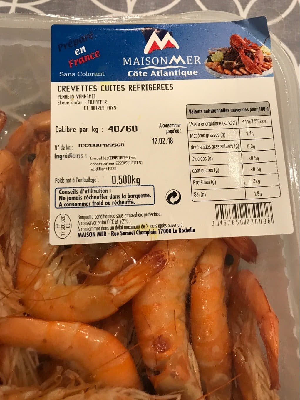 MaisonMer Crevettes cuites réfrigérées 40/60 packshot
