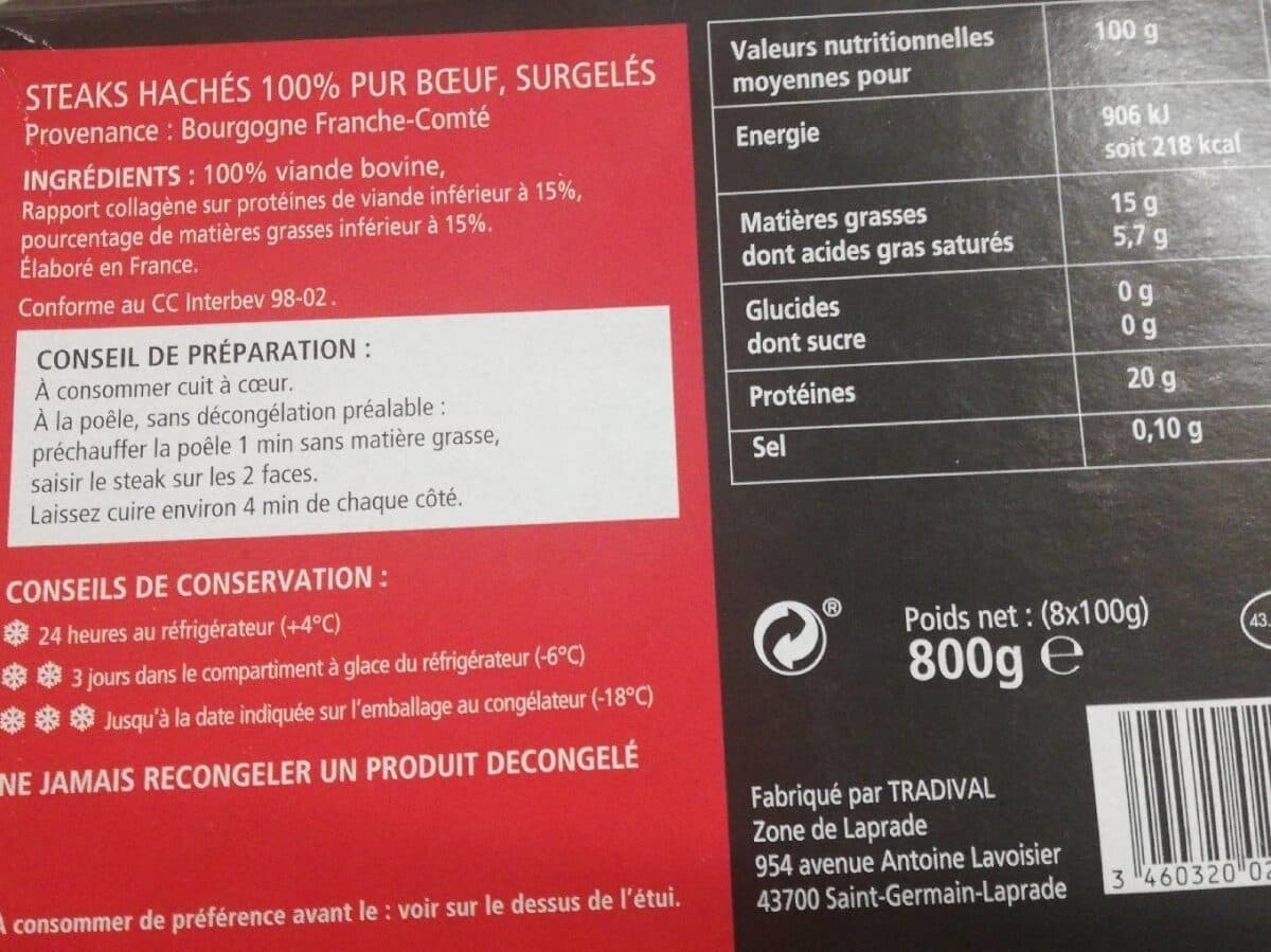 Tradival Steak Haché Charolais 15% MG packshot