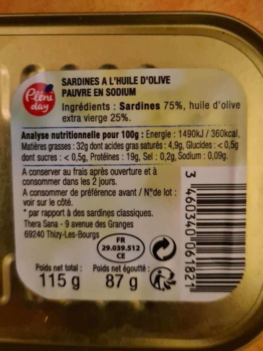 Pleniday Sardines Huile Olive 1-6 115G Allege En Sel packshot