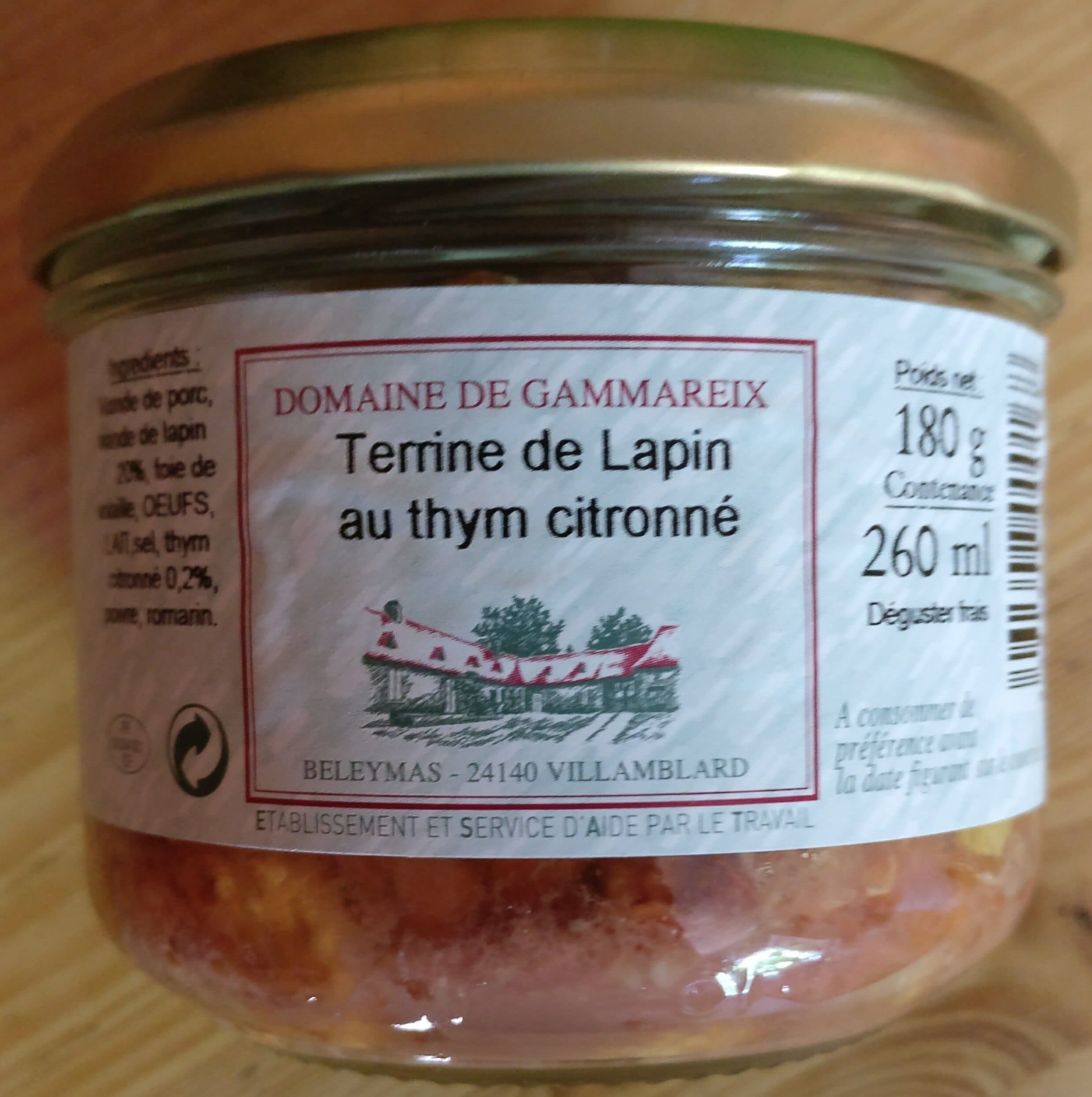 Domaine de Gammareix Terrine de lapin au thym citronné packshot