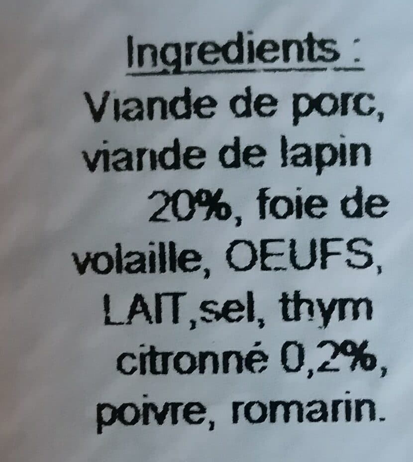 Domaine de Gammareix Terrine de lapin au thym citronné packshot
